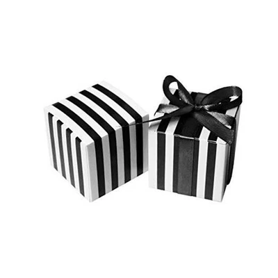 Cubo pequeño cajas de dulces a granel tiras blancas y negras regalos de fiesta negro Foto 1 de 4