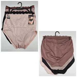 MARILYN MONROE 4Pk Women L Plus 1X 2X Microfiber Lace SHAPING BRIEFS Brown Black - Picture 1 of 6