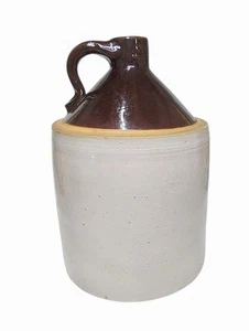 Medium Antique 1 Gallon Brown and Beige Stoneware Moonshine Jug 11" Tall - Picture 1 of 6