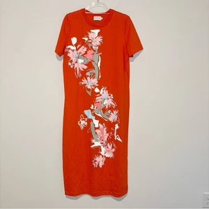 Tanya Taylor Mallorie Floral Midi Dress Orange size XL - Picture 1 of 6