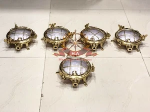Lot of 5 Antique Marine Solid Brass Ship Wall Lamps - Picture 1 of 9