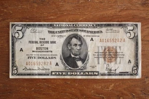 Billete de cinco dólares de la Reserva Federal de 1929 Boston - Imagen 1 de 4