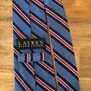 Lauren Ralph Lauren Tie Silk Blue Pink Navy Striped Classic Mens - Picture 1 of 7