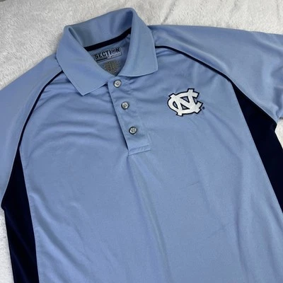 NC Tarheels Section 101 Majestic Short Sleeve Polo Shirt Men S Blue Navy - Image 1 of 4