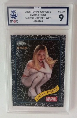 2025 Topps Chrome Marvel Emma Frost #147 Black Spider Web 349/399 Graded 9 MGC - Bild 1 von 4
