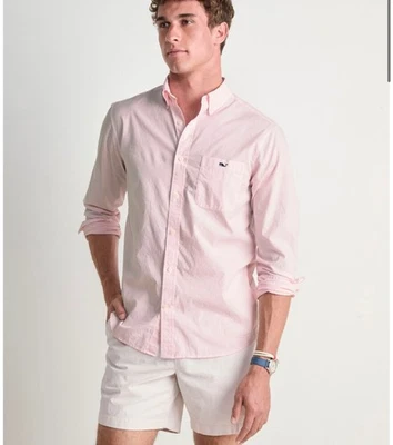 New Vineyard Vines Men’s whale shirt 100% cotton Gingham Poplin Shirt Flamingo  - Image 1 of 4