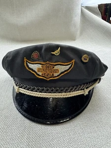 Vintage Harley Davidson Motorcycle Hat Size Small 7/18 Black With Club Pins - Picture 1 of 7