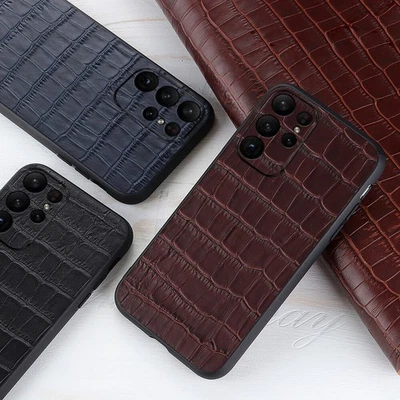 Funda de cuero genuino a prueba de golpes de cocodrilo para cámara para Samsung S23 Plus Ultra Foto 1 de 4