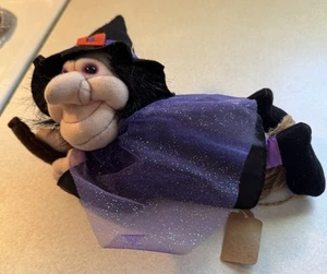 Vintage 2001 Witch Riding Broom Halloween Plush Kids Of America Corp - Picture 1 of 12