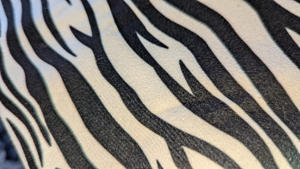 Vtg Crushed Velvet Black White Zebra Print Fabric BTY x 60" W Pc YARDAGE! - Image 1 of 4