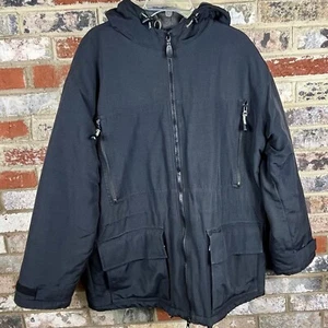 Vtg 90's Structure Sport Hooded Jacket Winter Coat Full Zip Overcoat Black M (L) - Picture 1 of 13