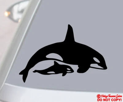 ORCA KILLER 鲸鱼带婴儿 Calf 乙烯基贴花贴纸车窗墙保险杠可爱 — 第 1/2 张图片