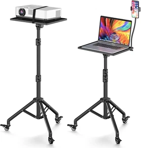 Black Projector Floor Stand with Wheels - Adjustable Height 29 to 44 Inches, Ide - Picture 1 of 9