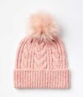 NEW LOFT Anne Taylor Knit Cable Pom Pom Beanie Blush Pink Winter Hat Women’s