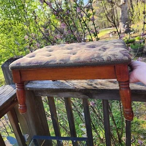 Vintage Wooden Footstool Ottoman With Floral Tapestry Cushion French country Cot - Picture 1 of 11