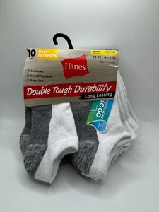 NEW! Hanes Boys Double Tough Durability No-Show Socks Size M 9 - 1/2, 10-Pack - Picture 1 of 6