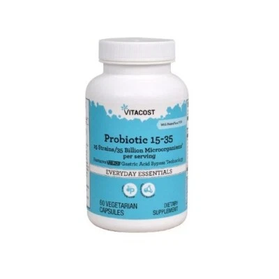 Пробиотик Vitacost 15-35 15 штаммов 35 миллиардов КОЕ† 60 растительных капсул - 4/2027 - Изображение 1 из 2