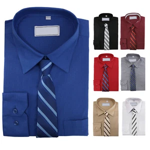 Boys Formal Button Up Toddler Kids Dress Shirt & Matching Tie Set 7 Colors - Picture 1 of 8