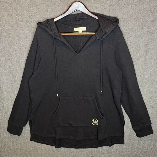 Michael Kors Felpa con Cappuccio Donna 1X Nero Impreziosito Pullover Logo Designer