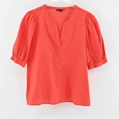 Top SAKS FIVE AVENUE para mujer talla XL coral mezcla de lino cuello en V dividido manga abullonada Foto 1 de 4