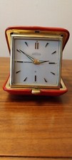 Old Vintage Angelus  Swiss folding Travel Alarm Clock 8 day In red Working Order