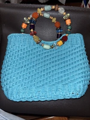 CAPPELLI STRAWORLD VTG Womens Southwestern Core Bag Purse Turquoise Jewel Handle - Image 1 of 4