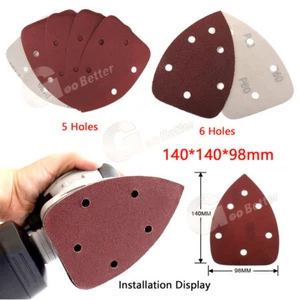 140*140*98mm Triangle 5 / 6 Holes Red Sandpaper Hook & Loop Sanding Paper Pads - Picture 1 of 11