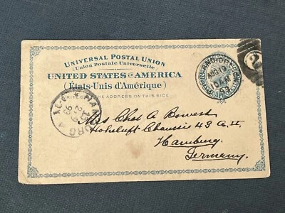 1893 PORTLAND OREGON DUPLEX +BOWERS LETTER BOAT FROM CA ! POSTAL CARD -GERMANY ! - Image 1 of 2