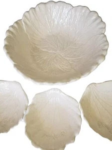 Set of 4 Ceramic White Cabbage Lettuce Leaf Bowl Pearlescent Iridescent. USA. - Picture 1 of 24