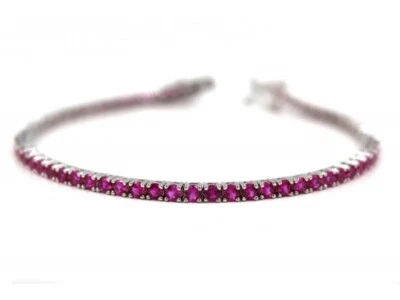 Nuovo Bracciale Tennis Zirconi Naturali Argento 925 Rosa 18cm Idea Regalo - Immagine 1 di 3