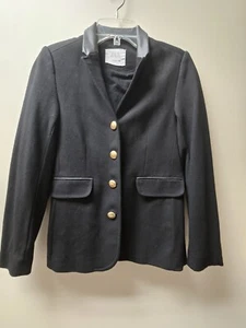 Zara Youth Blazer Sz 13-14 Black Gold Button Faux Leather Collar Viscose Blend - Picture 1 of 10