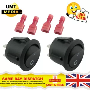 2 x On/Off 12V Round Rocker Switch +Female Crimp Spade Connectors Car Boat - Picture 1 of 5