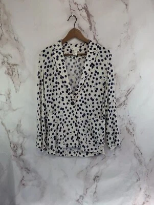 Anna Glover H&M блейзер женщин 2 неструктурированный насекомое жук кремовый синий моль минимальный - Изображение 1 из 4