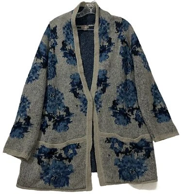 Cárdigan para mujer Jill grande gris azul floral manga larga túnica suéter Foto 1 de 4