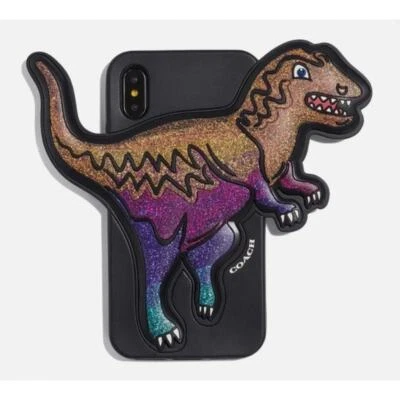 Coach Black Rubber iPhone X/XS Case w/ Glitter Ombre Dinosaur, NWT! - Image 1 of 4