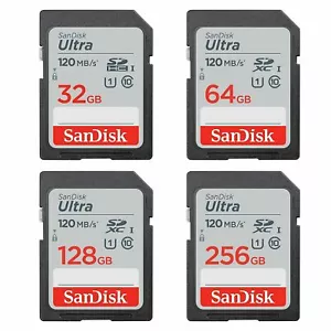 SanDisk Ultra 32GB/64GB/128GB/256GB  UHS-I SDXC Class 10 Memory Card 120MB/s -UK - Picture 1 of 13