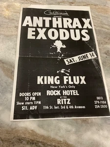 ANTHRAX EXODUS KING FLUX 1986 THE RITZ NYC ORIGINAL CONCERT POSTER 11x17 - Bild 1 von 1