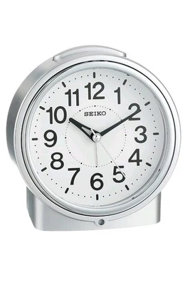 RELOJ DESPERTADOR DE CABECERA DE ESCRITORIO CON ESTUCHE PLATEADO ANALÓGICO SEIKO QHE117S, NUEVO. Foto 1 de 4