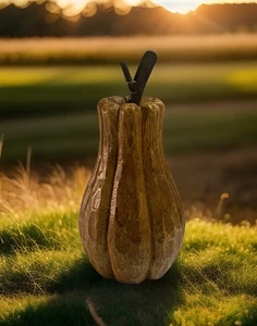 Tall Wooden Harvest Pumpkin With Iron Metal Stem Halloween Decor 7.5” - Foto 1 di 5