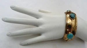 DESIGNER SX SALLY C GOLD VERMEIL TÜRKIS EDELSTEIN SCHARNIER KICK MANSCHETTE ARMBAND - Bild 1 von 8