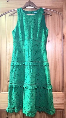 Antonio Melani Green Eyelet Lace Sleeveless Midi Dress Womens Size 6 Boho Tiered - Image 1 of 4