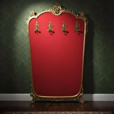 Appendiabiti Barocco Legno Dorato Pannello Velluto Rosso Grande Vintage Xx Sec. - Immagine 1 di 4