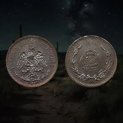 1906 Mexico 2 Centavos Coin, National arms, Wreath - Image 1 of 3