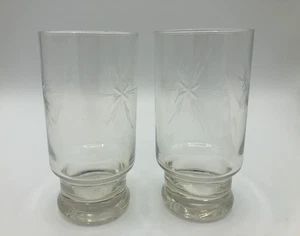 Vintage geätztes Glas Atomic Star Burst Trinkgläser 2er Set - 6" hoch - Bild 1 von 6