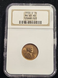 1933-D 1c Lincoln Head Wheat Penny Coin NGC OLD HOLDER MS65 RD - Picture 1 of 4