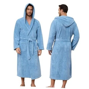 Men's Bathrobes with Hood, Soft Long Towel Robe for Men - Super Absorbent - Picture 1 of 7