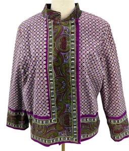 Isaac Mizrahi lila Paisley Samt Knopfleiste Cardigan Blazer XLarge* - Bild 1 von 6