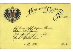 1898 Gruss aus Wien Postcard Warmest Greetings From Vienna Raised Emblem - Picture 1 of 2