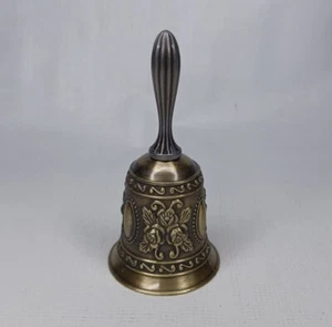 Dekorative goldfarbene Metallglocke mit Rosen 4" hoch 2" breit - Bild 1 von 11