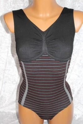 Schlankstütz Shapewear Badeanzug, UBF-PU - Nizza - Schwarz-Weiß-Rot - XL 46 48 - Bild 1 von 4